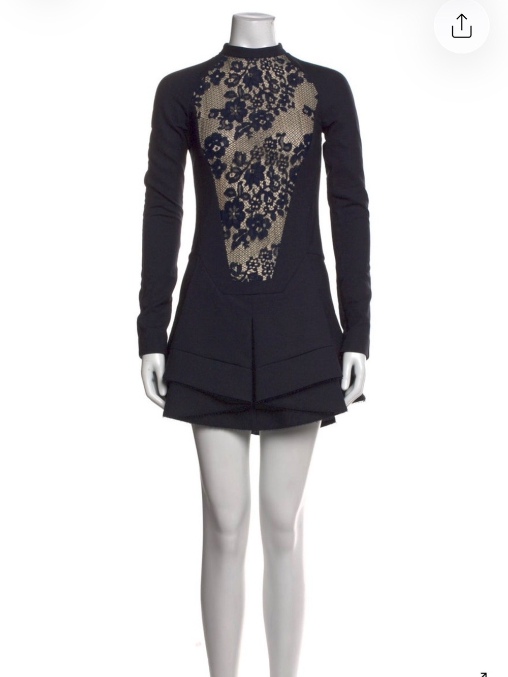 Long-Sleeve Black Lace-Insert Mini Dress